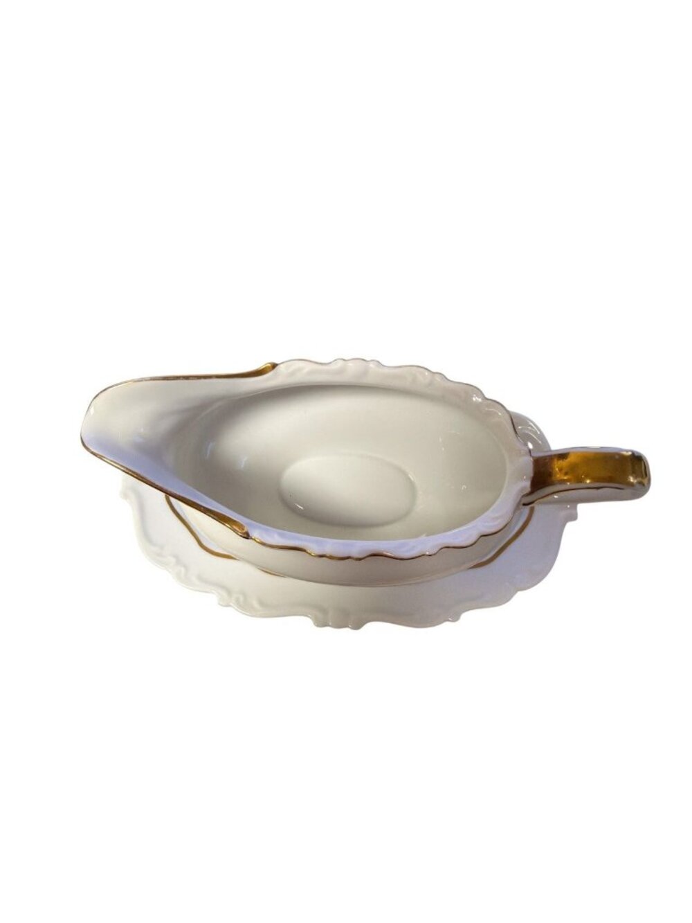 Vintage Gravy Boat With Saucer White & Gold Trim Porzellan Bavaria - Picture 3 of 4